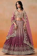 Burgundy Maroon Georgette Lehenga Choli For Indian & Pakistani Wedding Festival - Sequins & Thread Embroidery Work, Zari Work