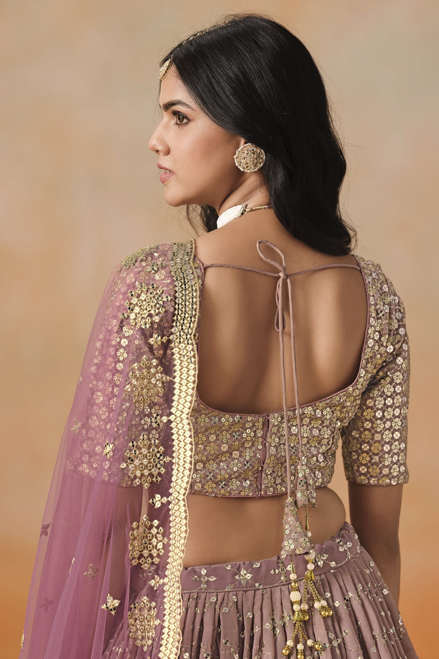 Burgundy Maroon Georgette Lehenga Choli For Indian & Pakistani Wedding Festival - Sequins & Thread Embroidery Work, Zari Work