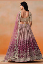 Burgundy Maroon Georgette Lehenga Choli For Indian & Pakistani Wedding Festival - Sequins & Thread Embroidery Work, Zari Work