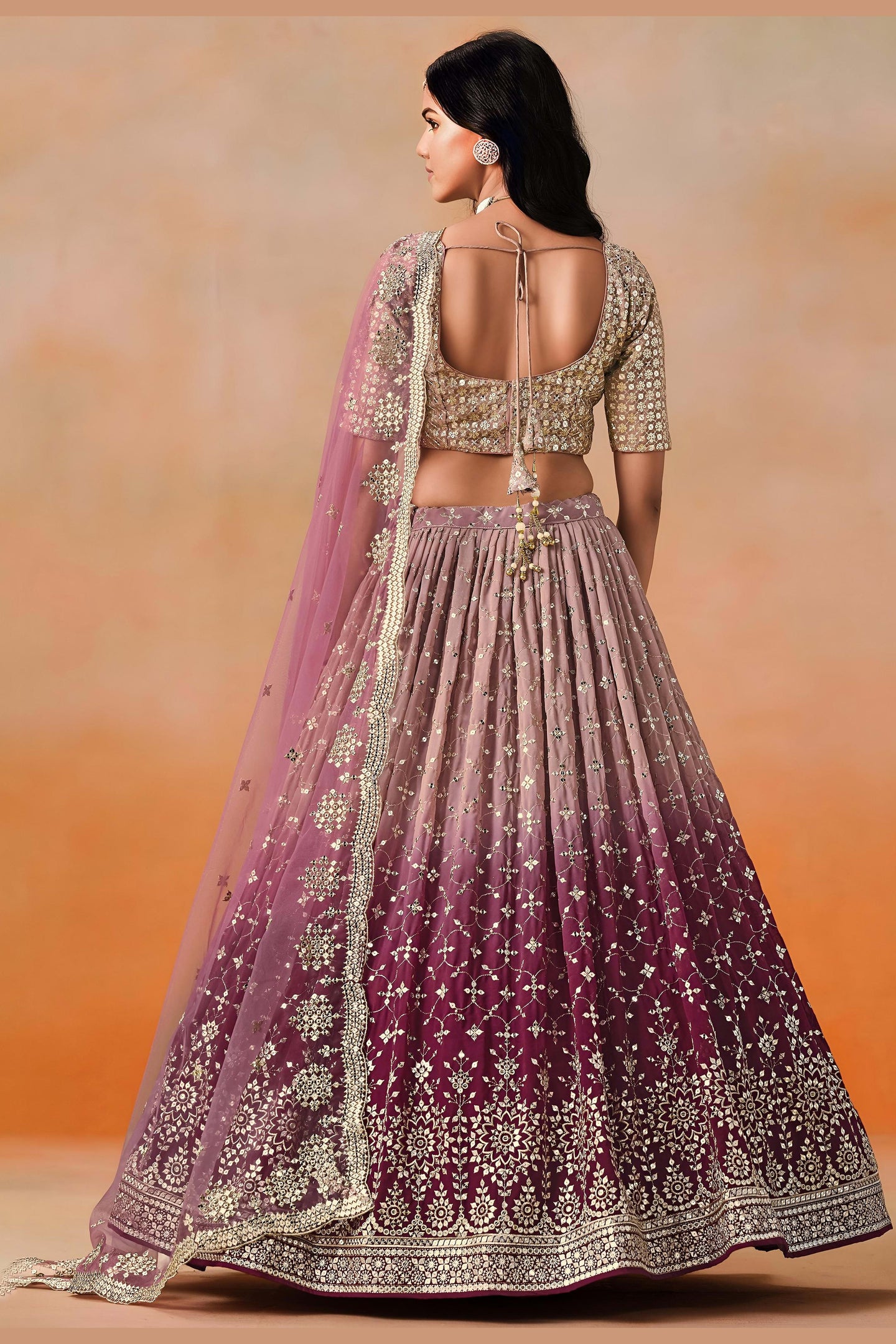 Burgundy Maroon Georgette Lehenga Choli For Indian & Pakistani Wedding Festival - Sequins & Thread Embroidery Work, Zari Work