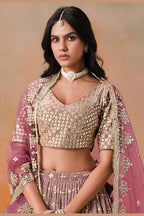 Burgundy Maroon Georgette Lehenga Choli For Indian & Pakistani Wedding Festival - Sequins & Thread Embroidery Work, Zari Work