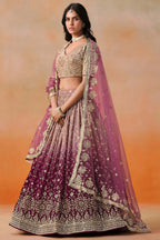 Burgundy Maroon Georgette Lehenga Choli For Indian & Pakistani Wedding Festival - Sequins & Thread Embroidery Work, Zari Work