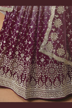 Burgundy Maroon Georgette Lehenga Choli For Indian & Pakistani Wedding Festival - Sequins & Thread Embroidery Work, Zari Work