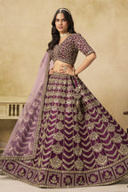 Burgundy Art Silk Lehenga Choli for Indian & Pakistani Wedding Festival - Thread & Sequin Embroidery Work