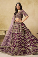 Indian Lehenga Choli in Burgundy - Thread & Sequin Embroidery