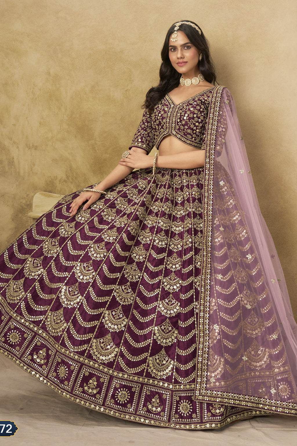 Burgundy Art Silk Lehenga Choli for Indian & Pakistani Wedding Festival - Thread & Sequin Embroidery Work