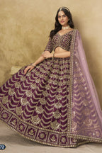 Burgundy Art Silk Lehenga Choli for Indian & Pakistani Wedding Festival - Thread & Sequin Embroidery Work