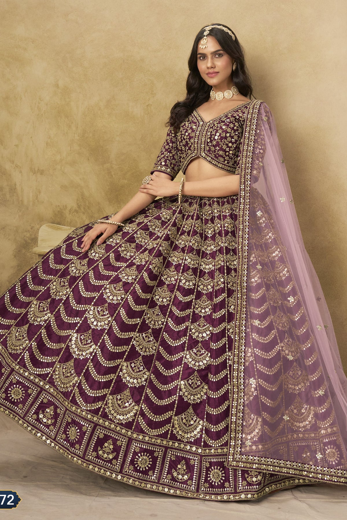 Burgundy Art Silk Lehenga Choli for Indian & Pakistani Wedding Festival - Thread & Sequin Embroidery Work