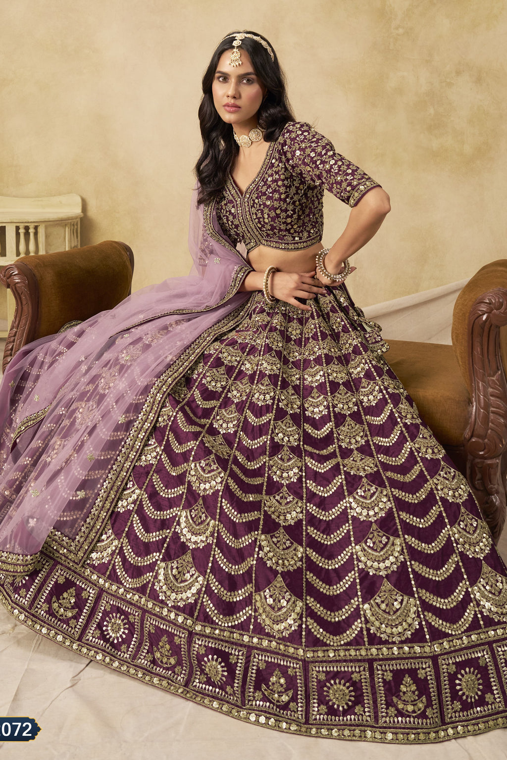Burgundy Art Silk Lehenga Choli for Indian & Pakistani Wedding Festival - Thread & Sequin Embroidery Work