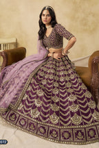 Burgundy Art Silk Lehenga Choli for Indian & Pakistani Wedding Festival - Thread & Sequin Embroidery Work