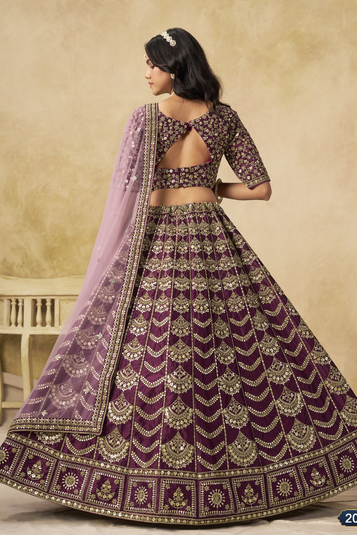 Burgundy Art Silk Lehenga Choli for Indian & Pakistani Wedding Festival - Thread & Sequin Embroidery Work
