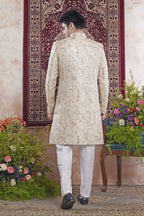 Champagne Jacquard Woven Indo Western Mens Indian Wedding Attire