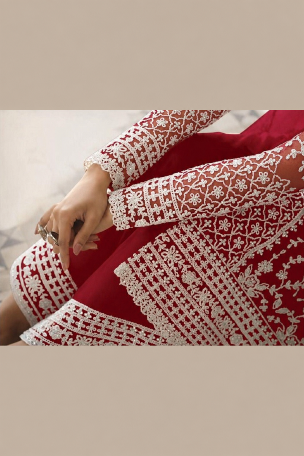 Reddish Maroon Net Kameez Plazzo Suit For Indian Wedding & Pakistani Festival Dress - Embroidery Work