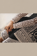 Black Net Kameez Plazzo Suit For Indian Wedding & Pakistani Festival Dress - Embroidery Work
