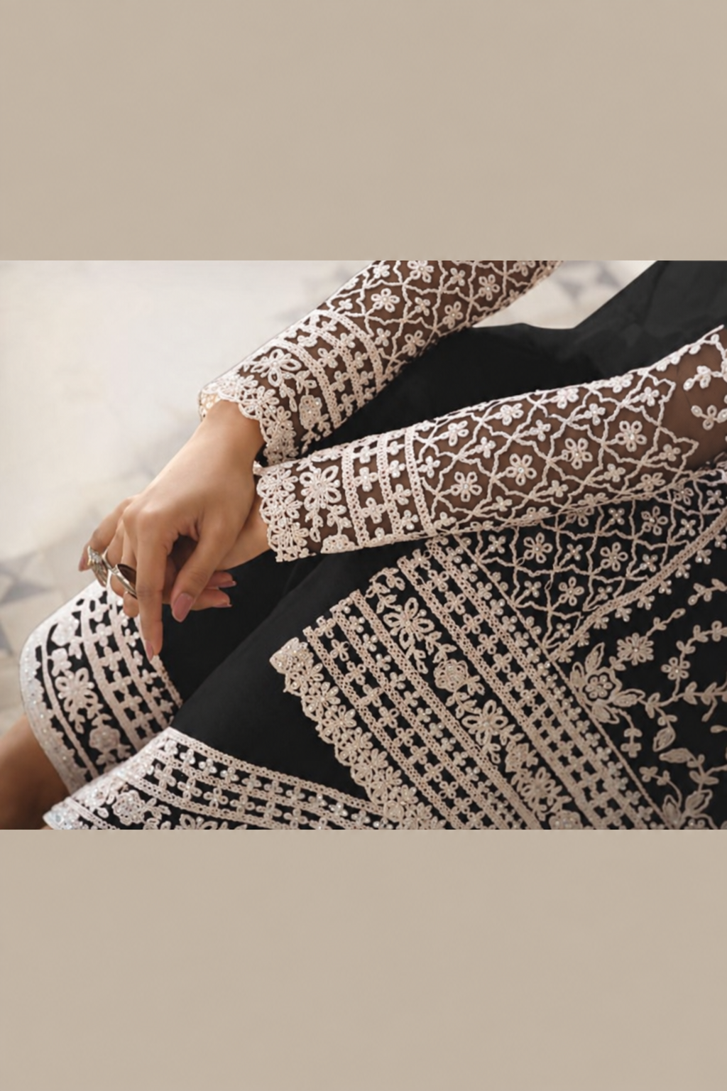 Black Net Kameez Plazzo Suit For Indian Wedding & Pakistani Festival Dress - Embroidery Work