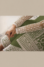 Olive Net Kameez Plazzo Suit For Indian Wedding & Pakistani Festival Dress - Embroidery Work