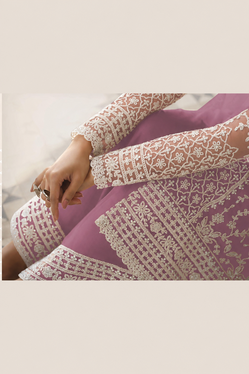 Light Purple Net Kameez Plazzo Suit For Indian Wedding & Pakistani Festival Dress - Embroidery Work