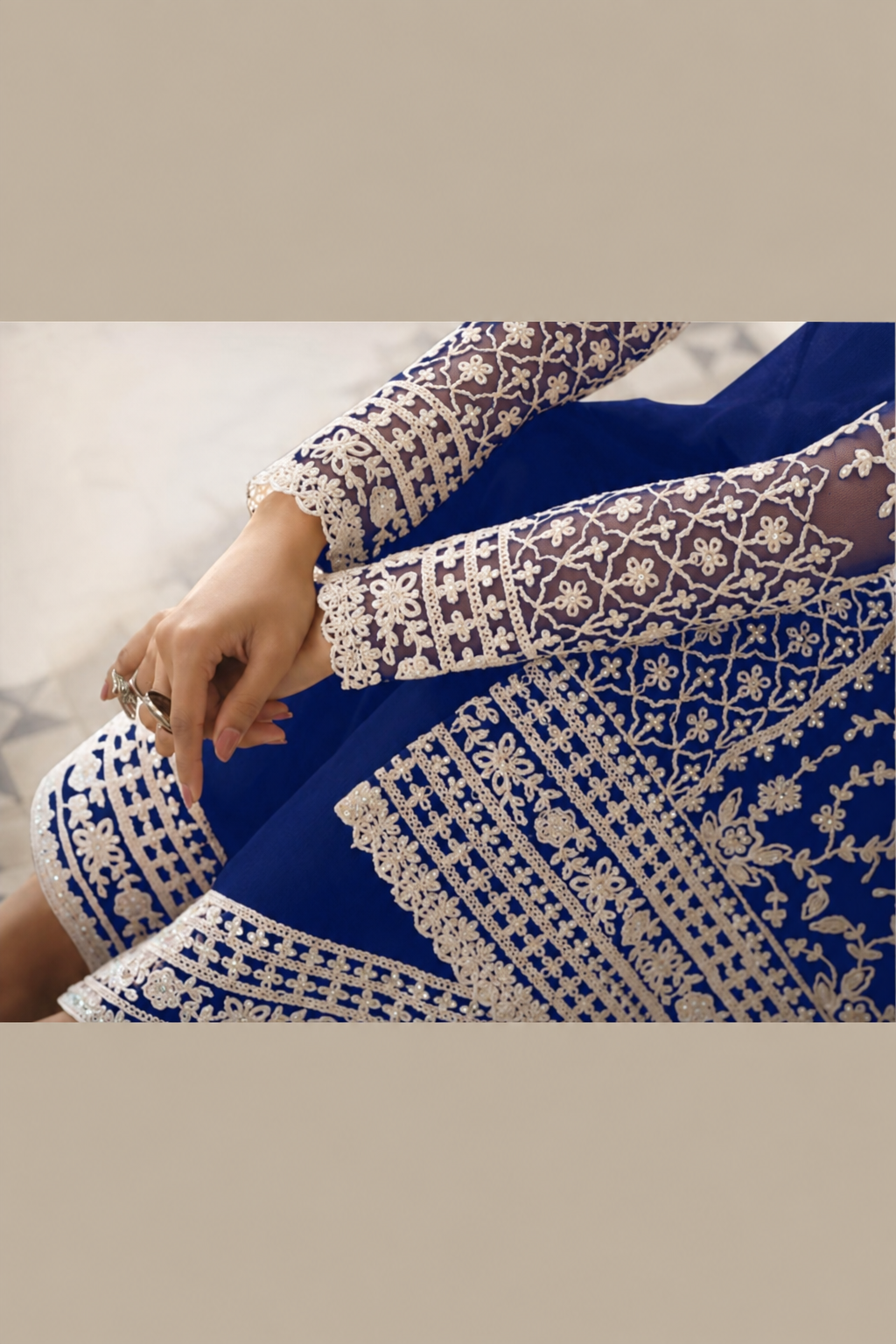 Blue Net Kameez Plazzo Suit For Indian Wedding & Pakistani Festival Dress - Embroidery Work