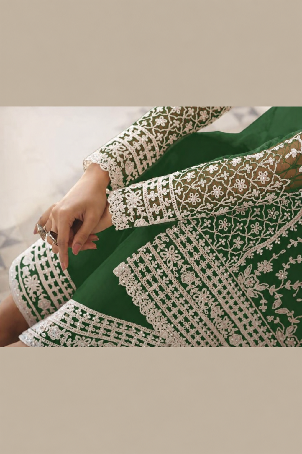 Green Net Kameez Plazzo Suit For Indian Wedding & Pakistani Festival Dress - Embroidery Work