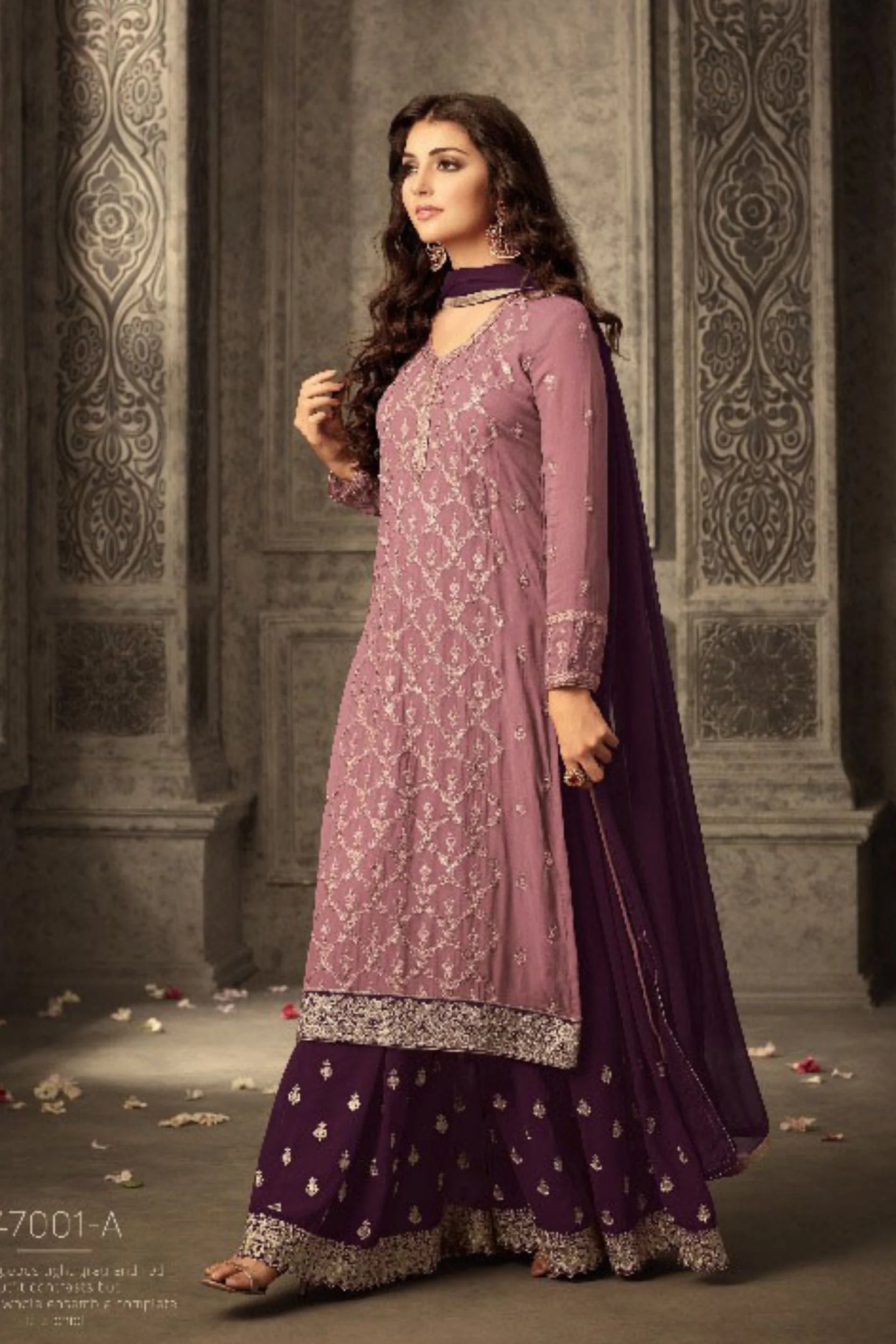 Pink Georgette Plazo Suit For Ladies Wedding & Festival - Embroidery Work 1250