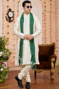 Cream Art Silk Plain Kurta Pajama with Stole Scarf for Men for Festivals & Wedding