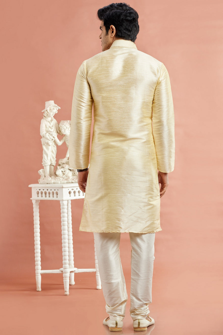 Cream Banarasi Art Silk Plain Kurta Pajama for Men for Festival & Wedding - Embroidery Work