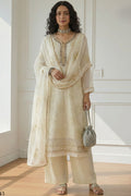 Cream Georgette Kameez With Pant For Indian & Pakistani Wedding Festival - Sequins & Thread Embroidery Work, Khatli Work