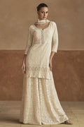 Cream Georgette Thread Embroidery Latest Plazo Design for Wedding