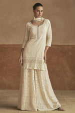 Cream Georgette Thread Embroidery Latest Plazo Design for Wedding