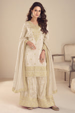 Cream Simmer Silk Embroidery Work Palazzo Suits for Women