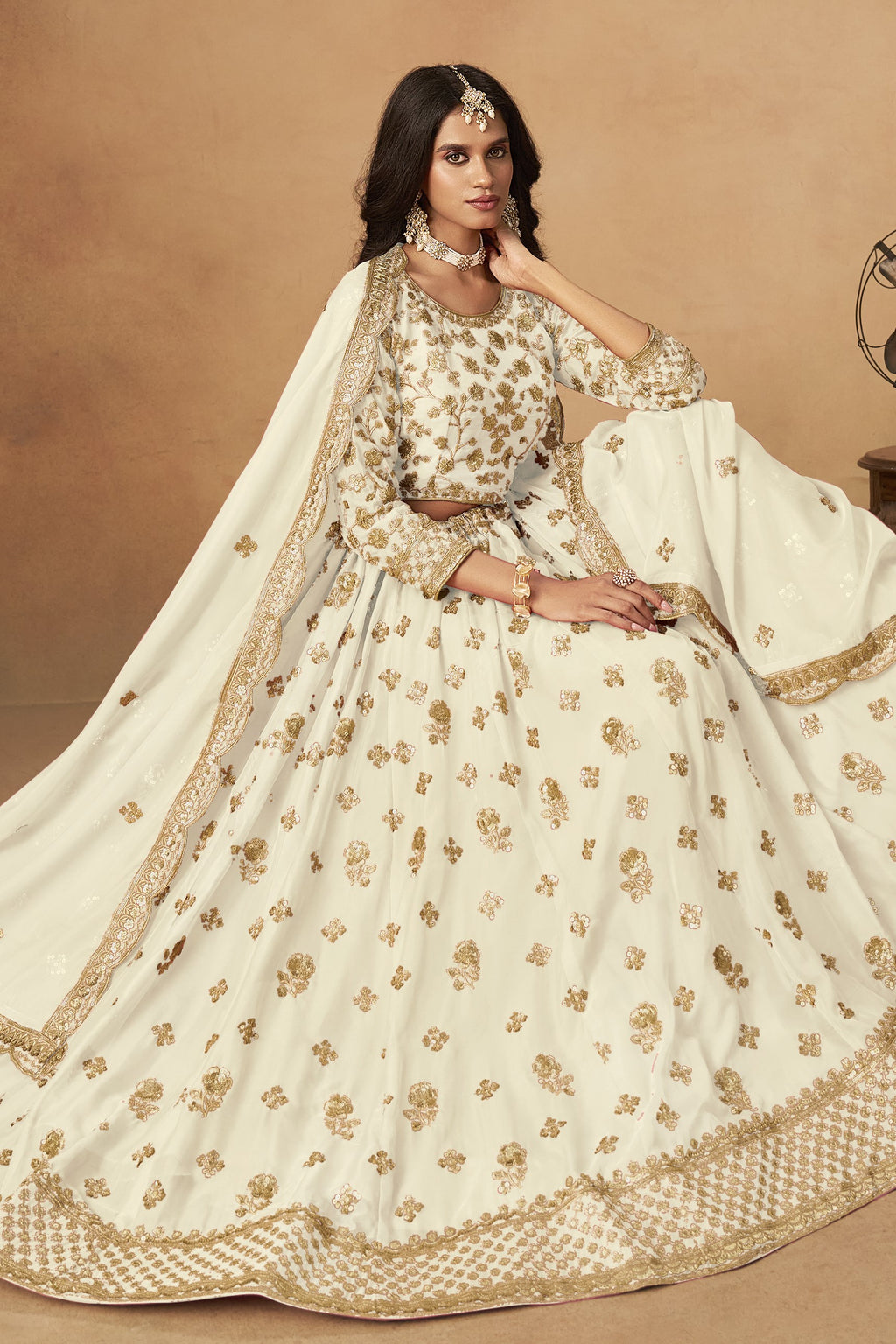 Cream Lehenga Choli for Organza Lehenga