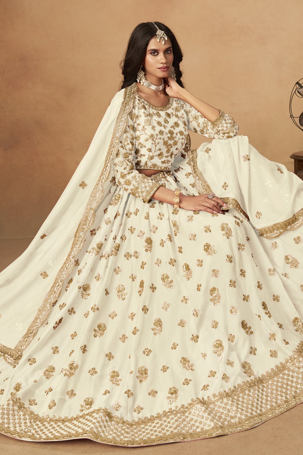 Cream Lehenga Choli for Organza Lehenga