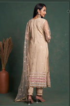 Cream Net Indian Ethnic Wear Kameez with Pant