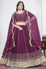 Wine Purple Embroidered Lehenga with Mirror Work Set