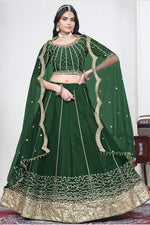 Green Mirror Lehenga Choli with Sequins Work