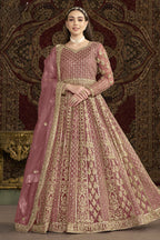 Dark Pink Net Pakistani Anarkali Suit with Sequins and Dori Work