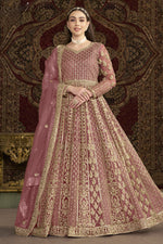 Dark Pink Net Pakistani Anarkali Suit with Sequins and Dori Work