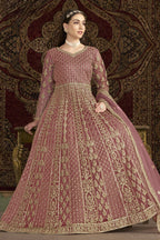 Dark Pink Net Pakistani Anarkali Suit with Sequins and Dori Work