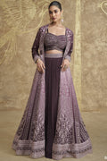 Dark Brown Chinon Silk Lehenga Choli with Koti For Indian Festivals & Pakistani Weddings Dress - Embroidery Work