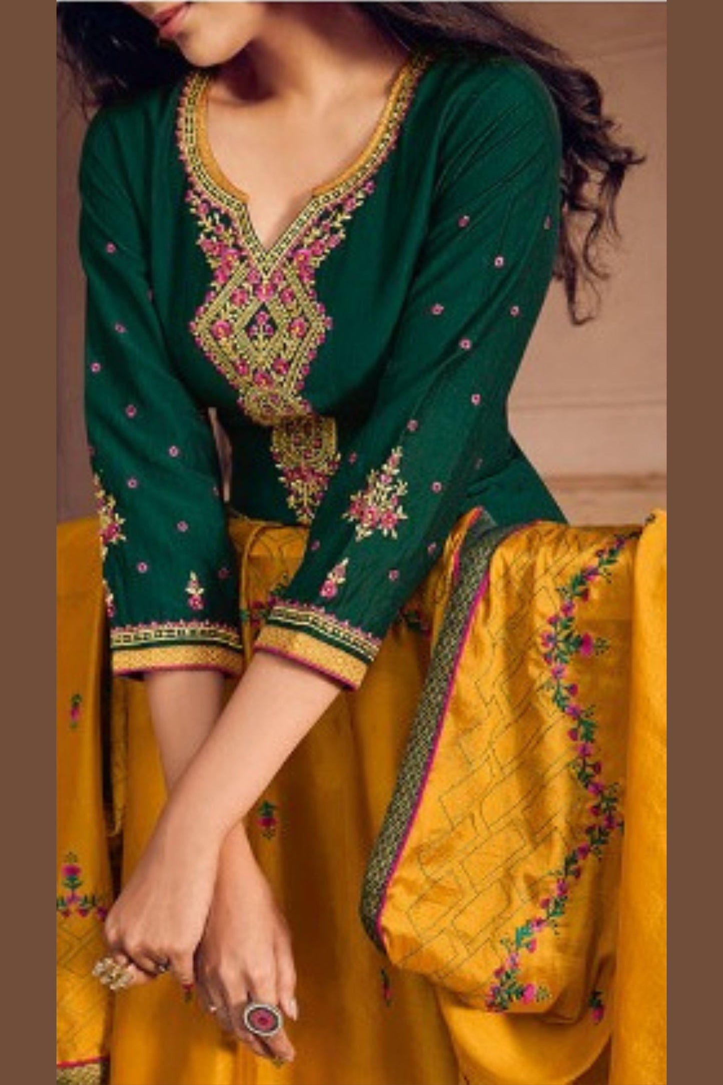 Dark Green Art Silk Kameez with Pant For Indian Suit Festivals & Pakistani Weddings - Embroidery Work