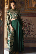 Dark Green Chinon Silk Plazo Suit For Indian Weddings & Pakitani Festival - Embroidery Work