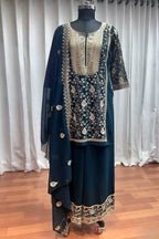 Dark Green Georgette Plazo Suit For Indian Weddings & Pakistani Festival - Sequence Embroidery Work