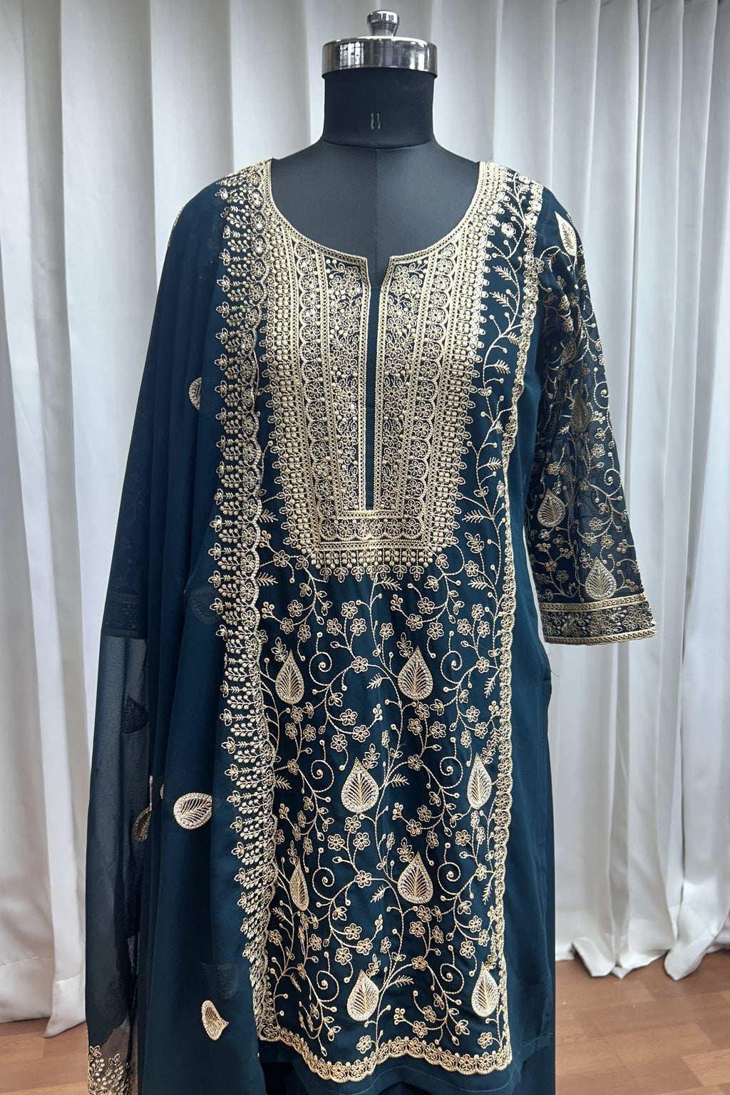 Dark Green Georgette Plazo Suit For Indian Weddings & Pakistani Festival - Sequence Embroidery Work