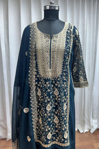 Dark Green Georgette Plazo Suit For Indian Weddings & Pakistani Festival - Sequence Embroidery Work