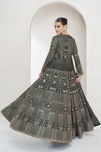 Dark Olive Georgette Palazzo with Choli & Jacket For Wedding & Indian Festival - Embroidery Work