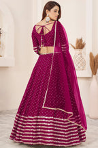 Dark Pink Georgette Embroidered Lehenga with Zari and Sequins Work