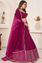 Dark Pink Georgette Embroidered Lehenga with Zari and Sequins Work