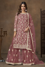 Dark Pink Net Plazo Suits for Wedding with Embroidery