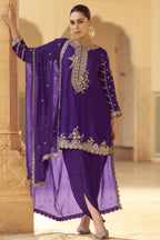Dark Purple Crepe Salwar with Dhoti For Indian Festivals & Weddings - Embroidery Work