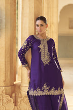 Dark Purple Crepe Salwar with Dhoti For Indian Festivals & Weddings - Embroidery Work